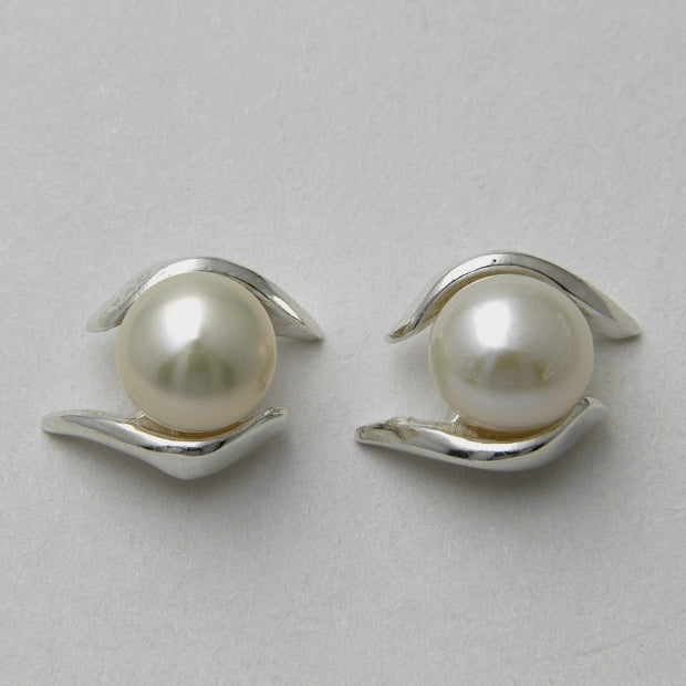 Дамски сребърни обеци "White pearl"